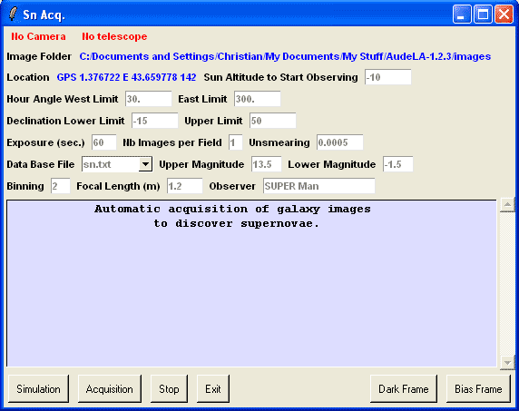Supernovae Search Screen